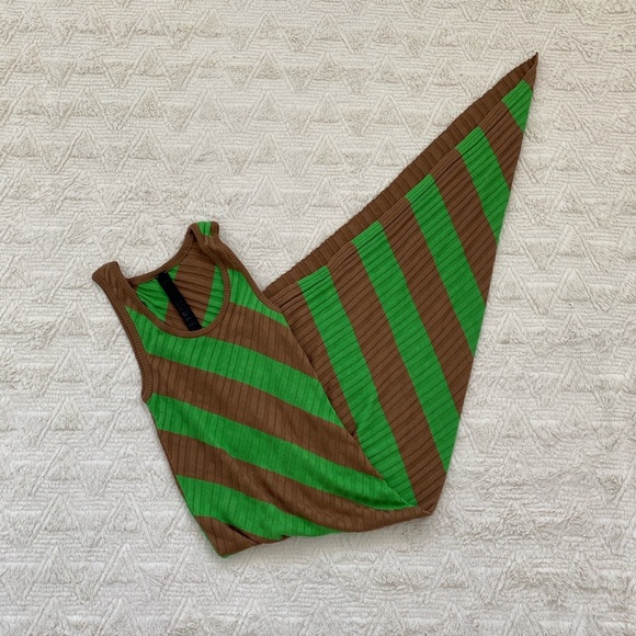 Brand new Petar Petrov green/brown Abbas asymmetric ribbed striped silk dress - Picture 3 of 8